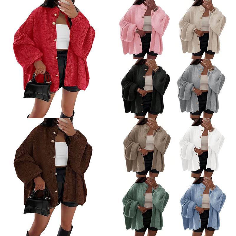 Women's Solid Color Button Cable Knit Cardigan, Casual Long Sleeve Open Front Outerwear for Fall & Winter, Women's Knit Clothing for Daily Wear