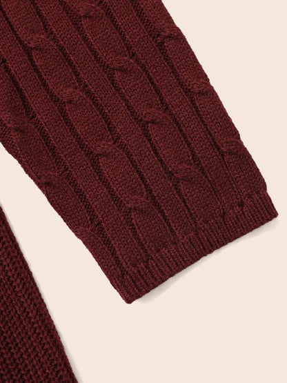 Cable Knit Fit-and-Flare Midi Sweater Dress - Long Sleeve Round Neck