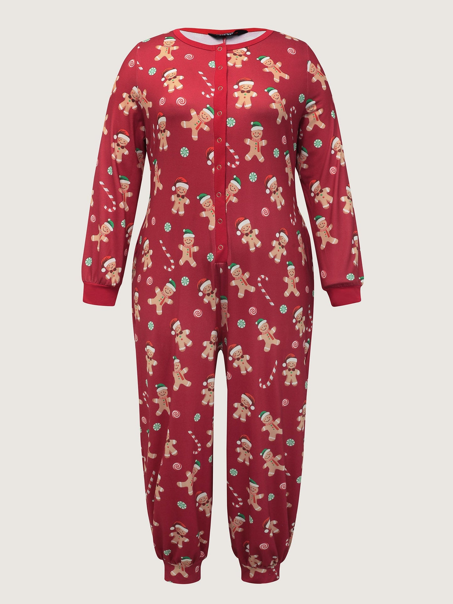 Gingerbread Print Button Placket Jumpsuit