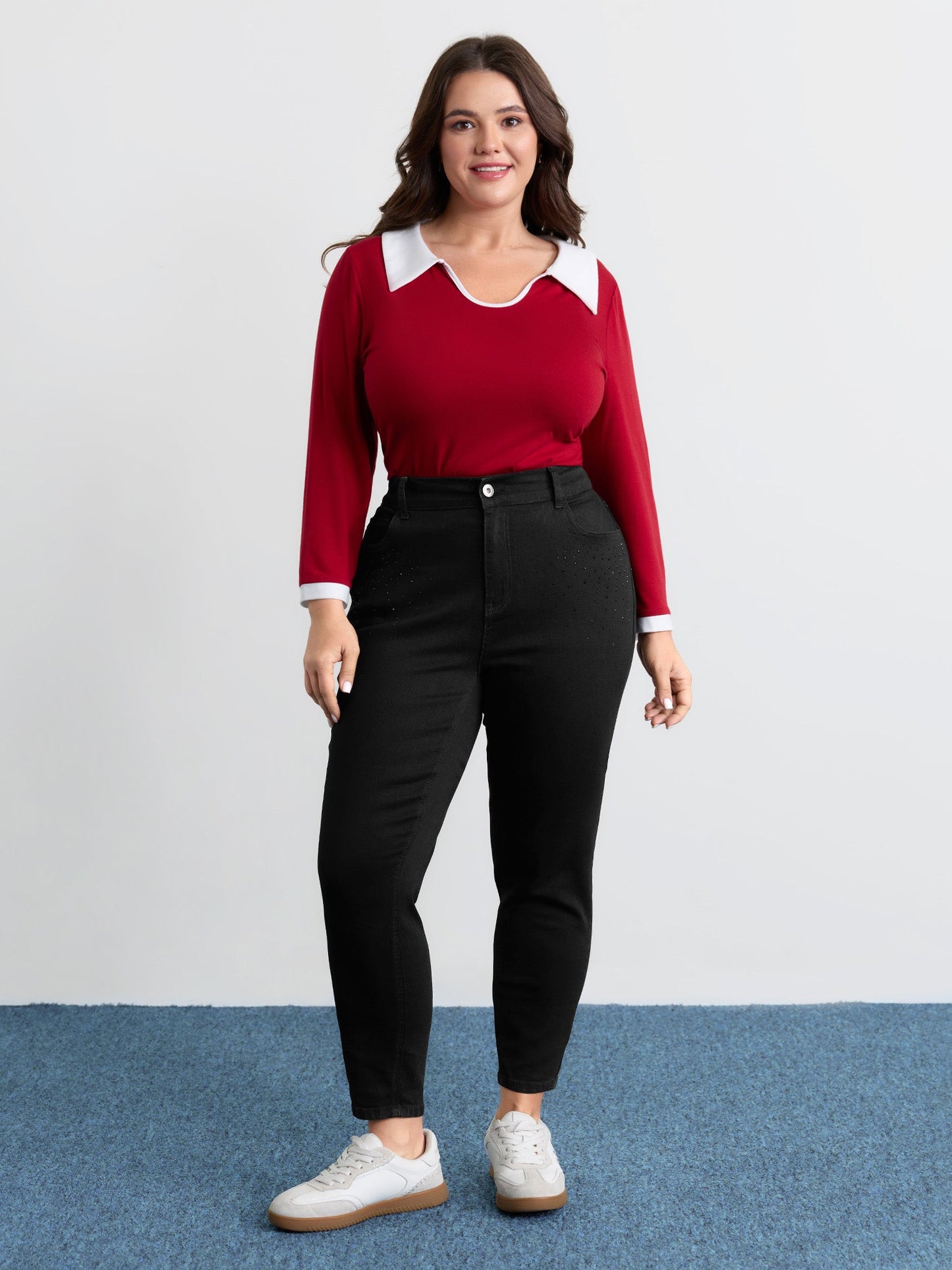 Stretchy Hot-Fixed Rhinestone Skinny-Fit Jeans