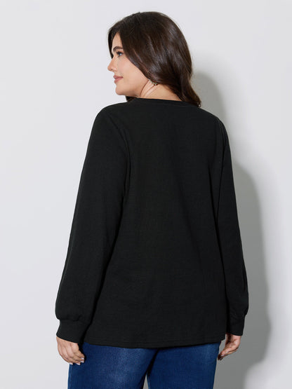 Holiday Elements Sequin Embroidery Textured Sweatshirt