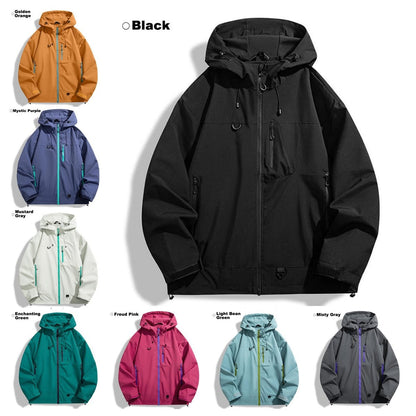 New Outdoor Hooded Couples' Mountain Climbing Jacket, Spring & Autumn Windproof Waterproof Breathable Stylish Plain Jacket, Hiking Jacket