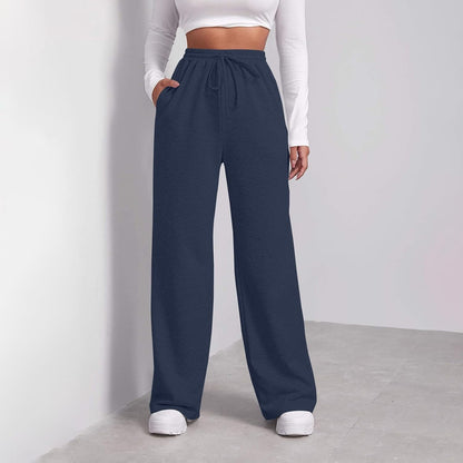 Straight Leg Sweatpants Women Baggy Drawstring Elastic Waist Lounge Pants Soft Cozy Joggers with Pockets