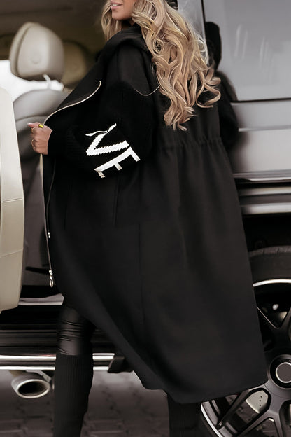 Women's Hooded Long Sleeve Knitted Sleeves Patchwork Jacket