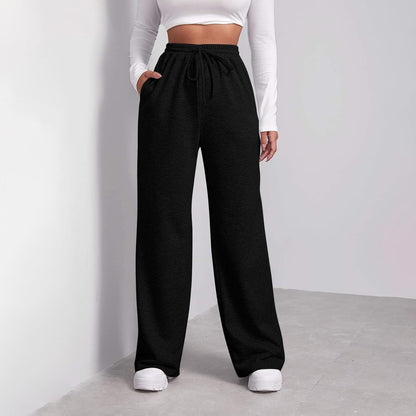 Straight Leg Sweatpants Women Baggy Drawstring Elastic Waist Lounge Pants Soft Cozy Joggers with Pockets
