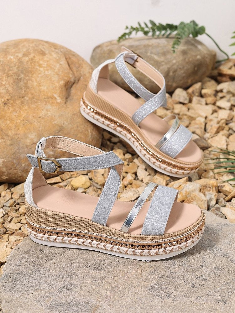Women's Silver Zipper Hollow Fashion Sandals