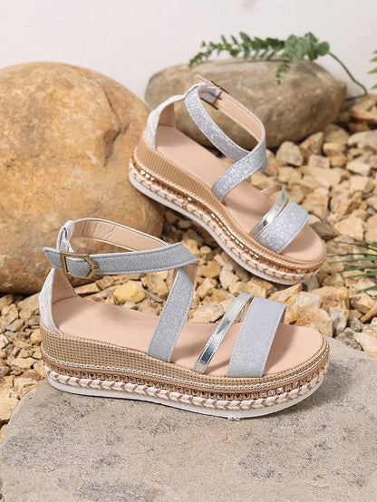 Women's Silver Zipper Hollow Fashion Sandals