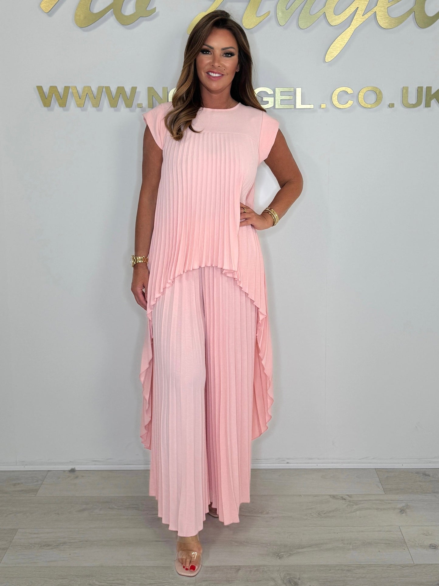 Pleated High Low Top & Trouser Two Piece Set