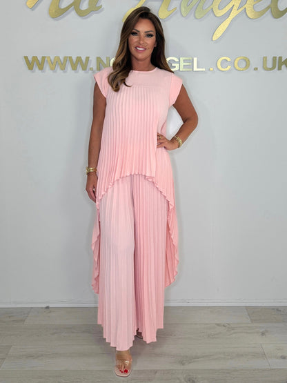 Pleated High Low Top & Trouser Two Piece Set