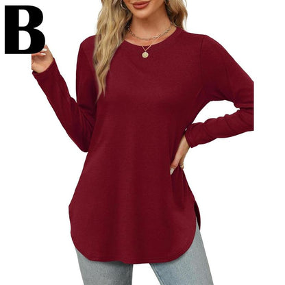 Women's Long Sleeve Tunic Tops For Leggings Crew Neck Curved Hem With Thumb Holes Casual Comfortable Daily Wear Shirts