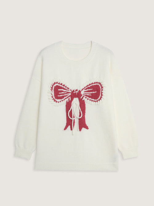 Jacquard Bow Hand-Threaded Pullover