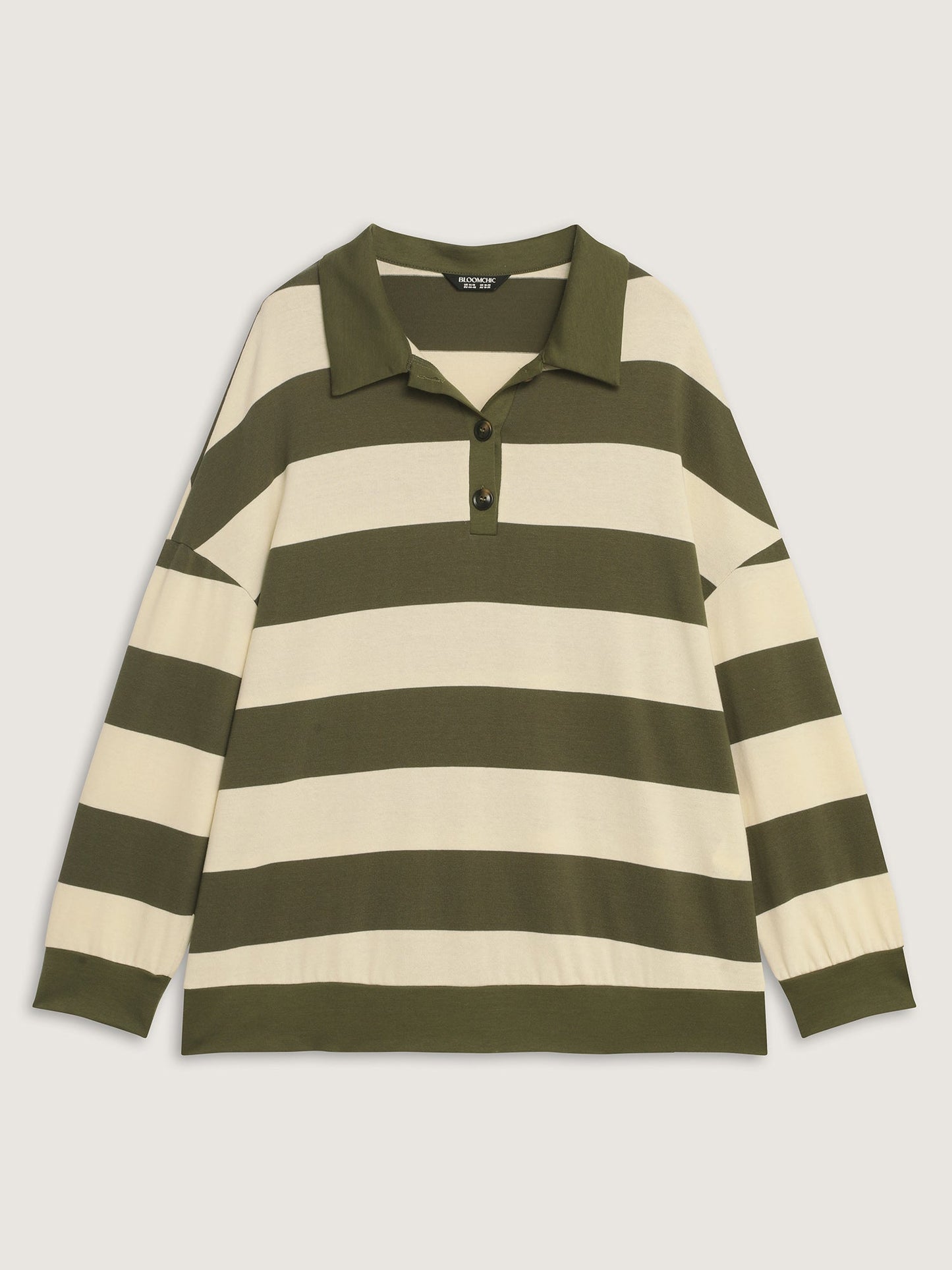 Pure Cotton Stripe Polo Collar Sweatshirt