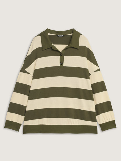 Pure Cotton Stripe Polo Collar Sweatshirt