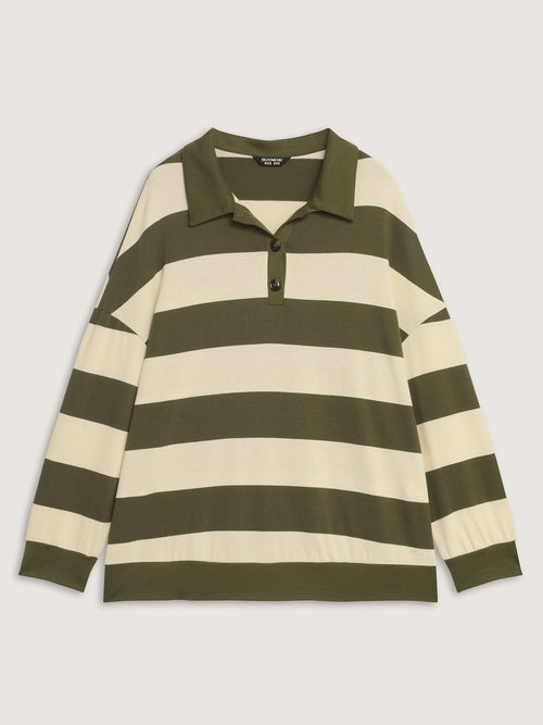 Pure Cotton Stripe Polo Collar Sweatshirt