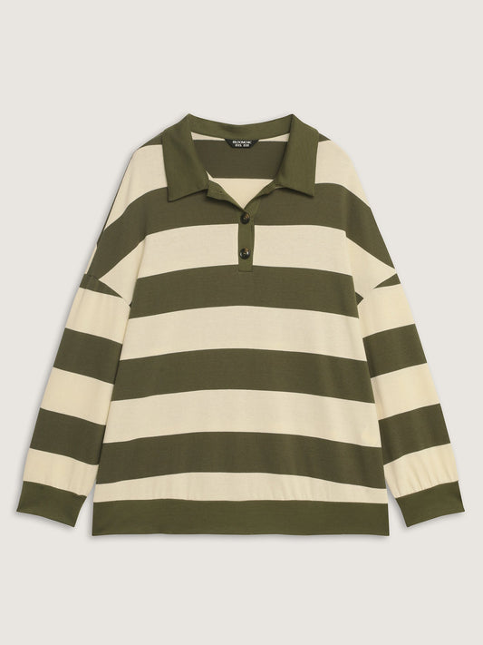 Pure Cotton Stripe Polo Collar Sweatshirt