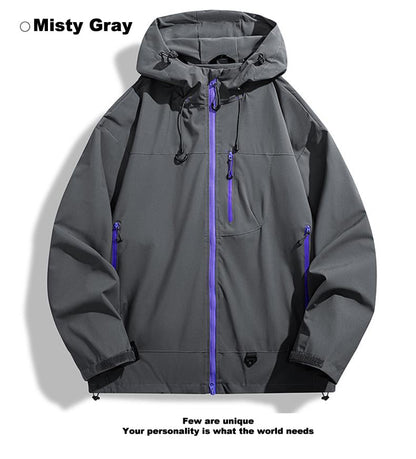 New Outdoor Hooded Couples' Mountain Climbing Jacket, Spring & Autumn Windproof Waterproof Breathable Stylish Plain Jacket, Hiking Jacket