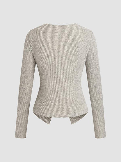 Women's Casual Elegant Ribbed Knit Button Long Sleeve Top, Fitted Plain Design, All Season Wear, Moderate Fabric Thickness
