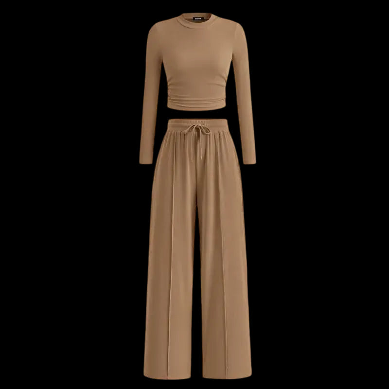 Women's Fall 2-Piece Set – Top & Wide-Leg Pants
