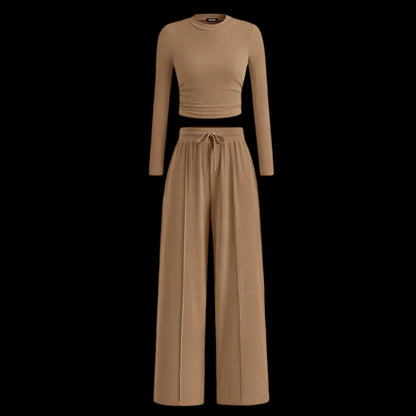 Women's Fall 2-Piece Set – Top & Wide-Leg Pants