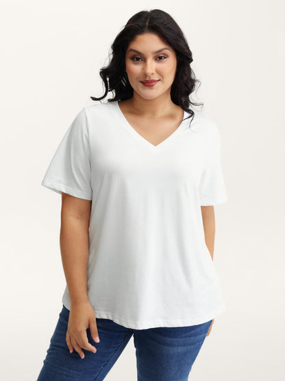 Stretchy V-Neck Solid T-Shirt