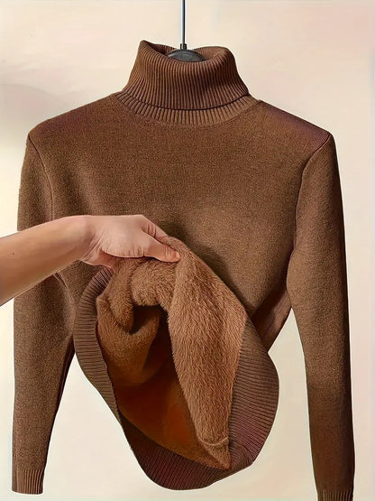 Elegant Winter Turtleneck Sweater Coat – Slim-Fit Long Sleeve Knit Jacket, Warm Solid Color Outerwear for Office & Party.