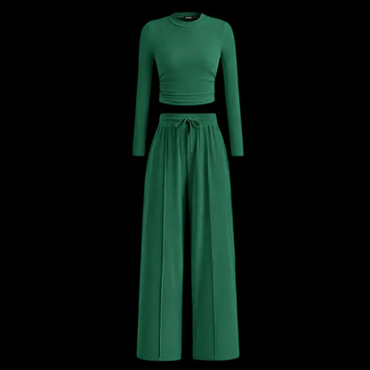 Women's Fall 2-Piece Set – Top & Wide-Leg Pants
