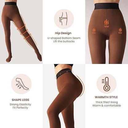 🔥Women's Fleece Lined Tights Fake Translucent Warm Thermal Pantyhose Sheer Thick Leggings Under Dress for Winter with Plush Inner Layer,High quality Tights,Soft and Breathable,5 Colours,Normal and Plus size