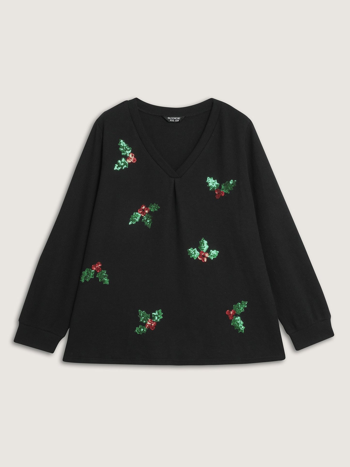 Holiday Elements Sequin Embroidery Textured Sweatshirt