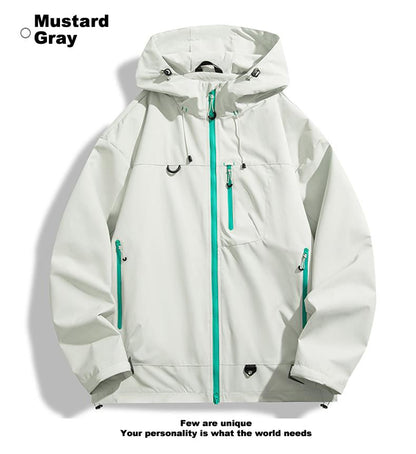 New Outdoor Hooded Couples' Mountain Climbing Jacket, Spring & Autumn Windproof Waterproof Breathable Stylish Plain Jacket, Hiking Jacket