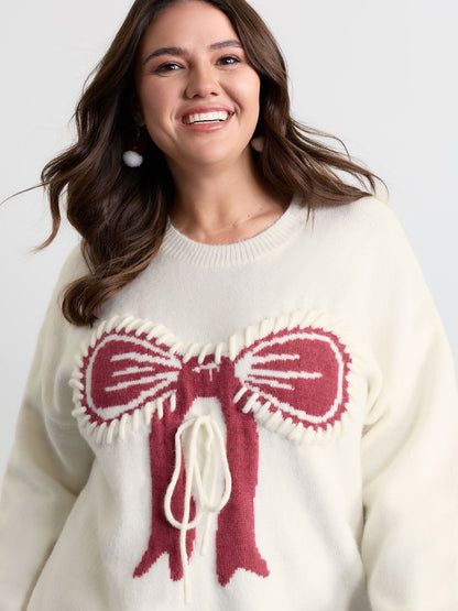 Jacquard Bow Hand-Threaded Pullover