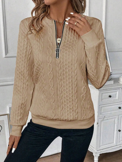 Women Geometric Print Zip-Up Stand Collar Casual Sweatshirt