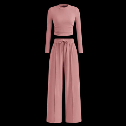 Women's Fall 2-Piece Set – Top & Wide-Leg Pants
