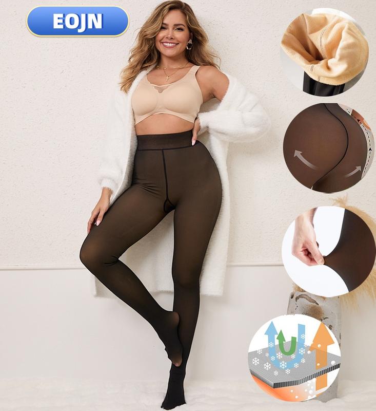 🔥Women's Fleece Lined Tights Fake Translucent Warm Thermal Pantyhose Sheer Thick Leggings Under Dress for Winter with Plush Inner Layer,High quality Tights,Soft and Breathable,5 Colours,Normal and Plus size
