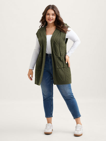 Twisted Hooded Sleeveless Knit Cardigan