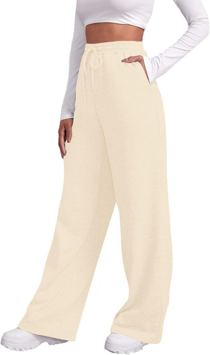 Straight Leg Sweatpants Women Baggy Drawstring Elastic Waist Lounge Pants Soft Cozy Joggers with Pockets