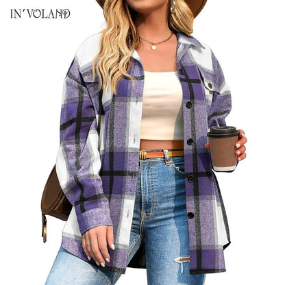 Womens Plus Size Shacket Jacket Flannel Plaid Long Sleeve Button Down Shirts Casual Fall Blouses Tops  Winter Coats Winter Holiday Haul#US 2025 Deals for You Days