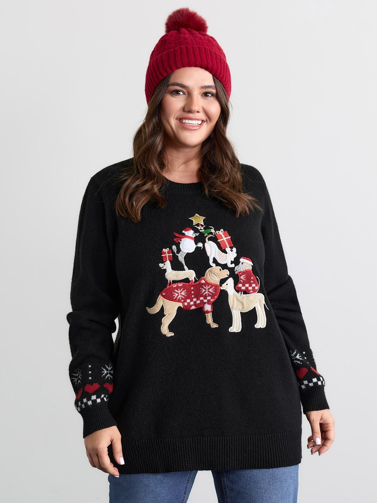 Holiday Puppy Applique Jacquard Pullover