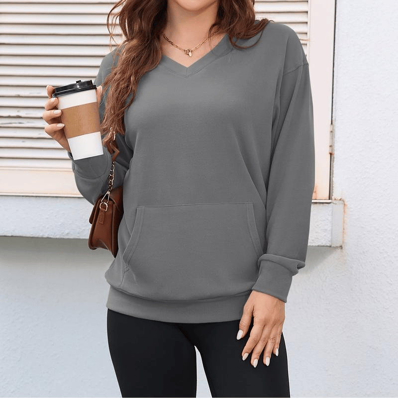 Women's Hatless V-Neck Hoodie with Pockets