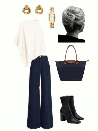 Women's Plain Loose Elegant Fashion Sweater Shawl, Fall & Winter Moderate Fabric Knit Wrap, Stylish Versatile Accessory for Ladies