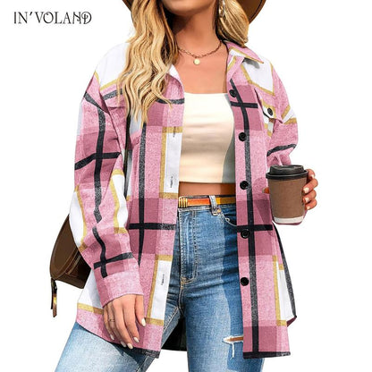 Womens Plus Size Shacket Jacket Flannel Plaid Long Sleeve Button Down Shirts Casual Fall Blouses Tops  Winter Coats Winter Holiday Haul#US 2025 Deals for You Days