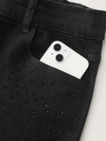 Stretchy Hot-Fixed Rhinestone Skinny-Fit Jeans