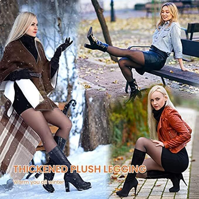 🔥Women's Fleece Lined Tights Fake Translucent Warm Thermal Pantyhose Sheer Thick Leggings Under Dress for Winter with Plush Inner Layer,High quality Tights,Soft and Breathable,5 Colours,Normal and Plus size