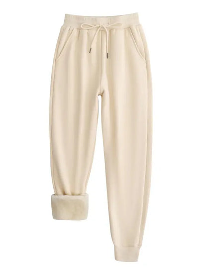 Women's Plain Drawstring Waist Pocket Sweatpants, Casual Soft Comfy Thermal Lined Jogger Pants for Fall & Winter, Women's Trousers for Daily Wear