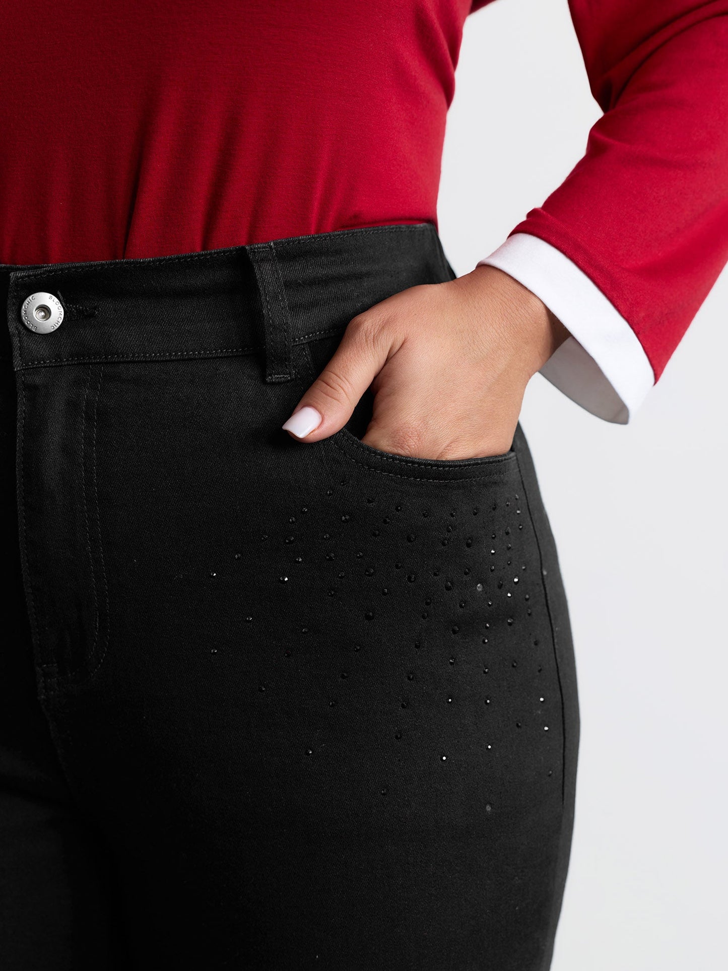 Stretchy Hot-Fixed Rhinestone Skinny-Fit Jeans