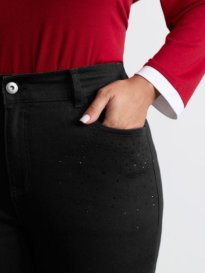 Stretchy Hot-Fixed Rhinestone Skinny-Fit Jeans