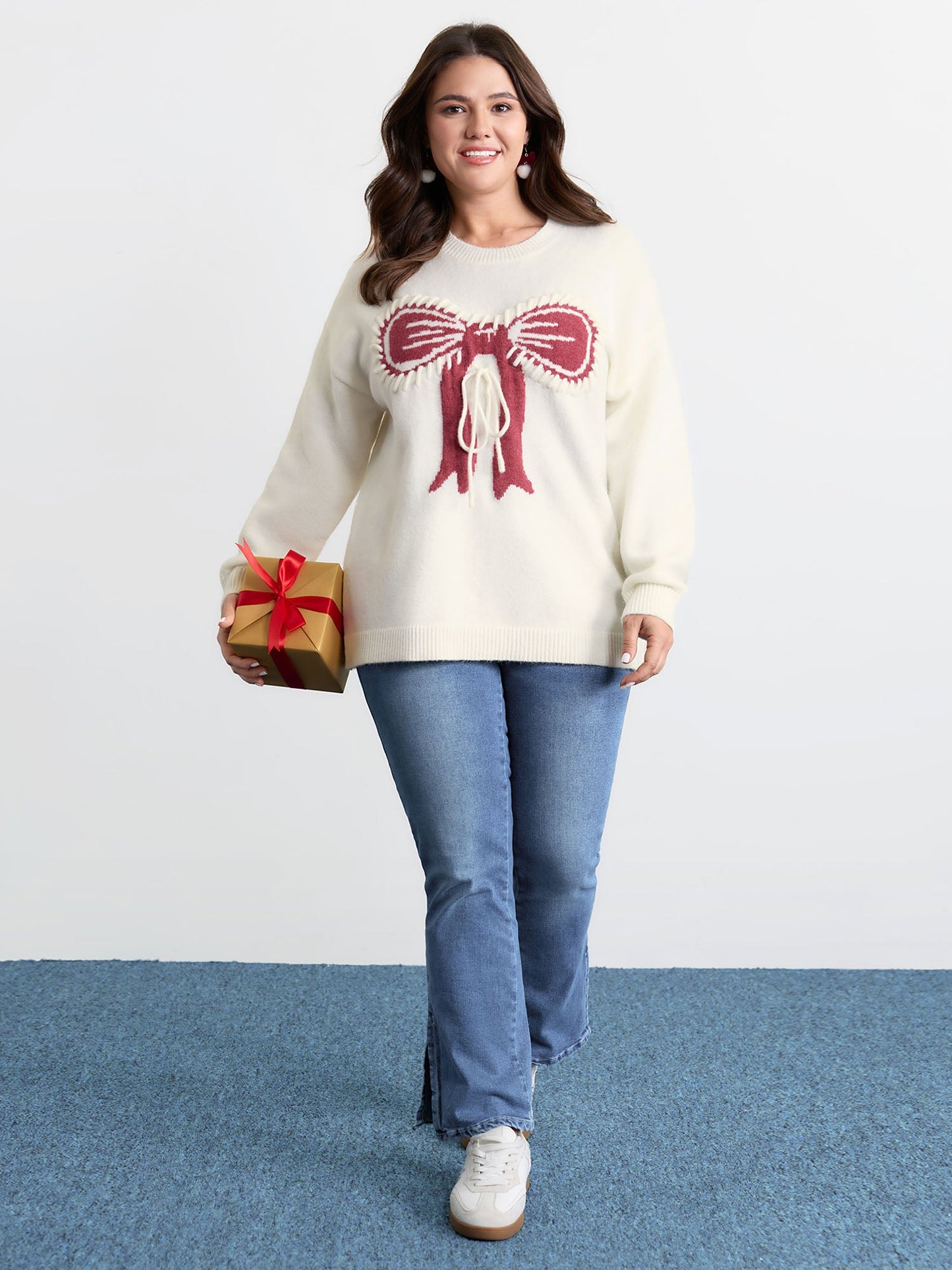 Jacquard Bow Hand-Threaded Pullover