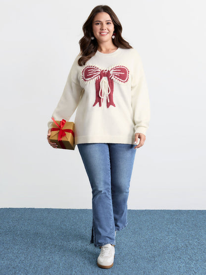 Jacquard Bow Hand-Threaded Pullover