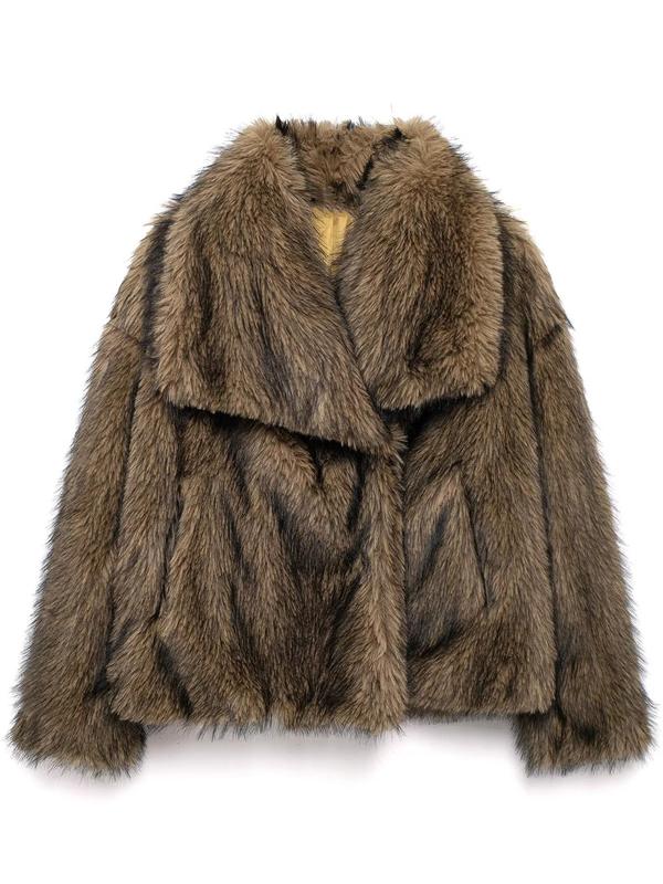 Women's Solid Color Faux Fur Fuzzy Jacket, Casual Elegant Long Sleeve Collared Fuzzy Coat for Fall & Winter, Women's Clothing for Daily Wear, Cute Tops