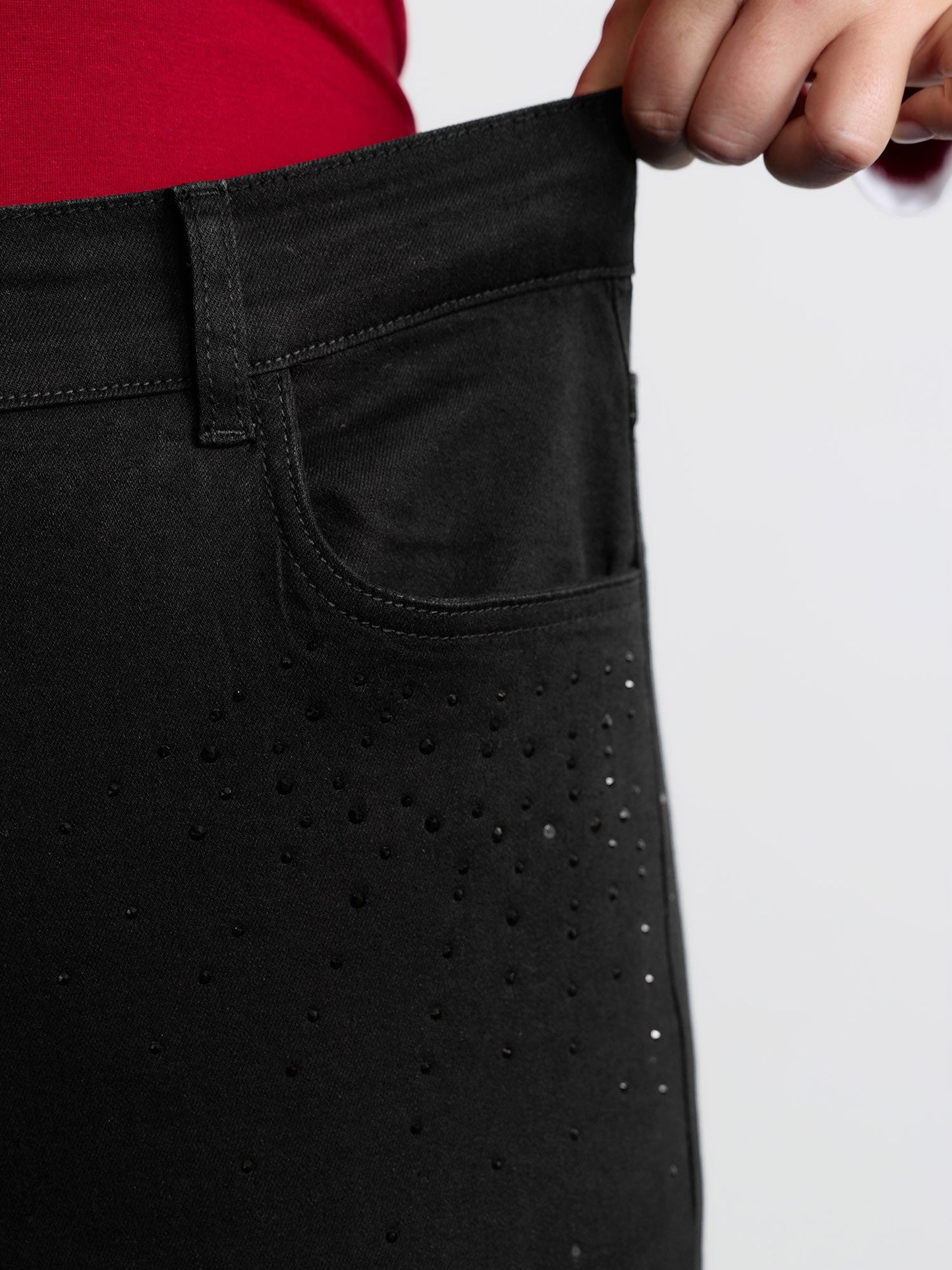 Stretchy Hot-Fixed Rhinestone Skinny-Fit Jeans