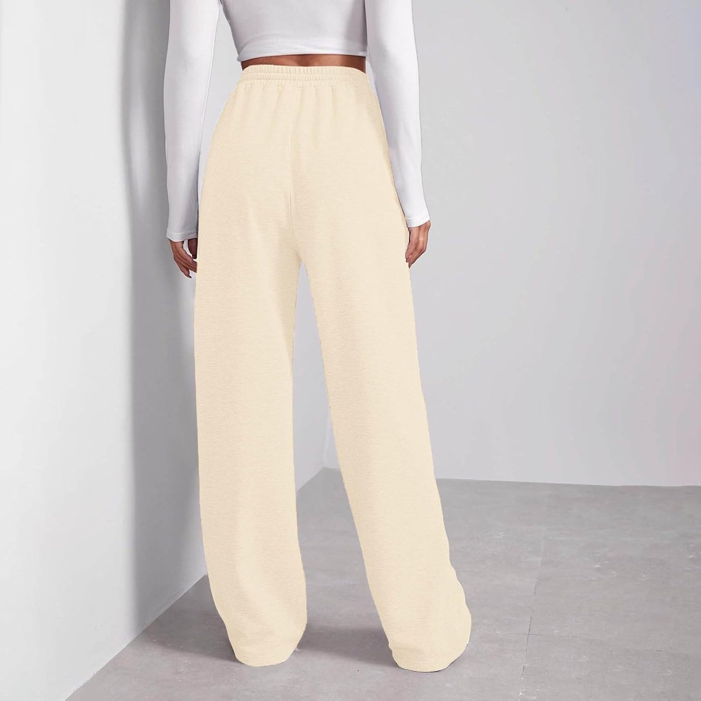 Straight Leg Sweatpants Women Baggy Drawstring Elastic Waist Lounge Pants Soft Cozy Joggers with Pockets